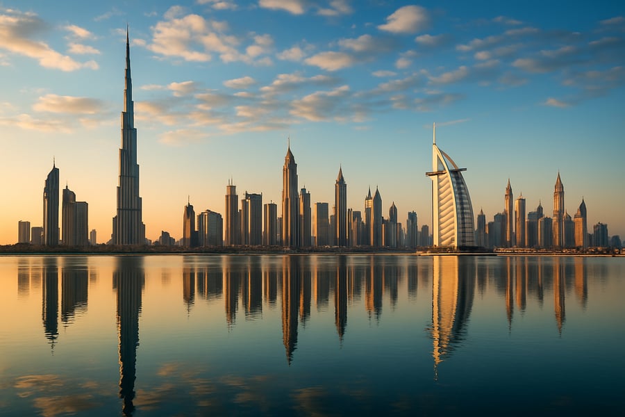 Skyline of Dubai with iconic landmarks